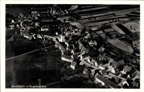 Ak Sambach Otterbach in der Pfalz, Luftaufnahme von  Häuseransicht, Felder, Dorfanordnung