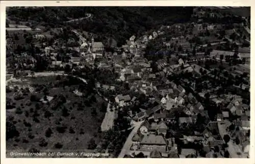 Ak Grünwettersbach Karlsruhe in Baden, Luftaufnahme von Grünwettersbach, Häuser, Landschaft, Flug