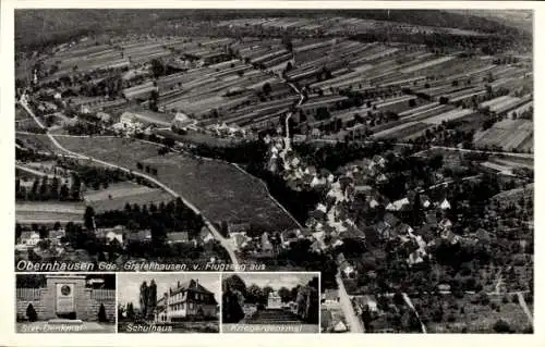 Ak Obernhausen Birkenfeld in Württemberg, Fliegeraufnahme, Schulhaus, Kriegerdenkmal