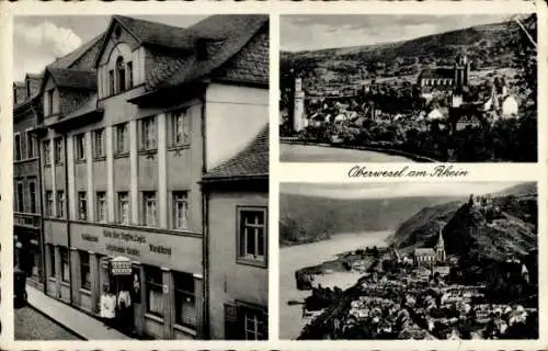 Ak Oberwesel am Rhein, Konditorei Restauration Geschwister Weiler, Panorama