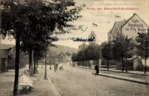 Ak Grafenberg Düsseldorf am Rhein, Straßenansicht mit Café Staufenplatz