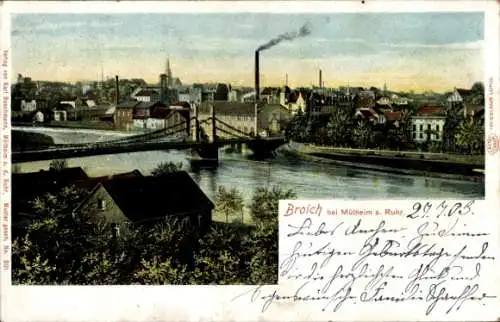 Ak Broich Mülheim an der Ruhr, Städtische Landschaft, Fluss, Brücke, industrielle Gebäude, 