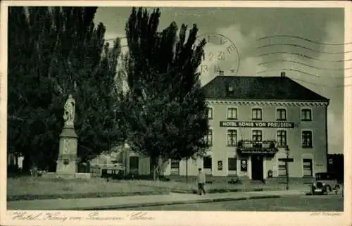 Ak Bad Cleve Kleve am Niederrhein, Hotel König von Preußen, Statue, Bäume,  Architektur, 