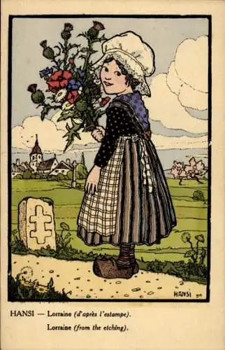 Künstler CPA Hansi, Lorraine, Apres l'estampe