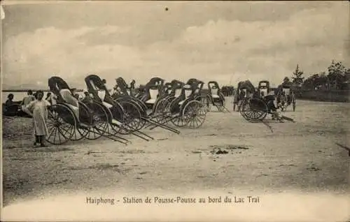 CPA Haïphong, Vietnam, Station des Pousse-Pousse au bord du Lac Trai