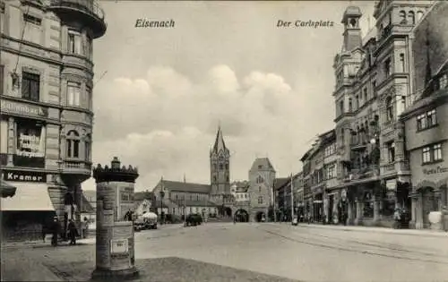 Ak Lutherstadt Eisenach Thüringen, Der Carlsplatz, Geschäfte, Litfaßsäule