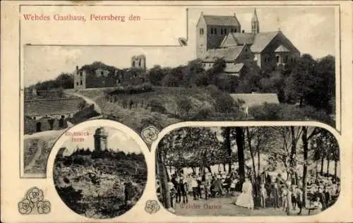 Ak Petersberg im Saalekreis, Wehdes Gasthaus, Bismarckturm, Wehdes Garten