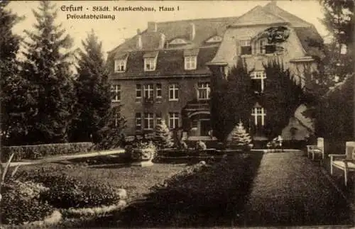 Ak Erfurt in Thüringen, Erfurt Städt. Krankenhaus, Haus I, Privatabteilung, Gartenansicht