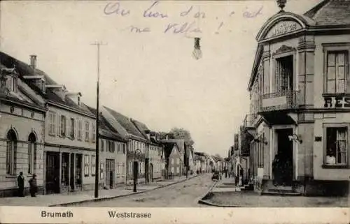 Ak Brumath Elsass Bas Rhin, Weststraße, Restaurant Lion d'Or