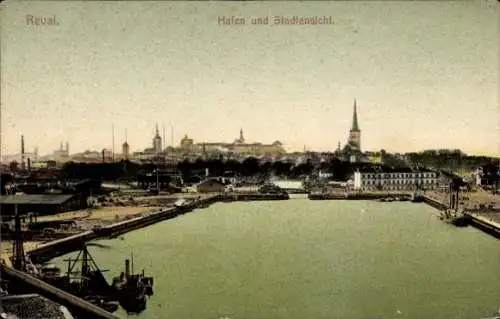 Ak Tallinn Reval Estland, Stadtansicht mit Hafen