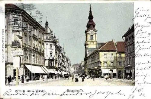 Ak Graz Steiermark,  von  Herrengasse, schöne Wetter,  Gebäude, Menschen auf der Straße