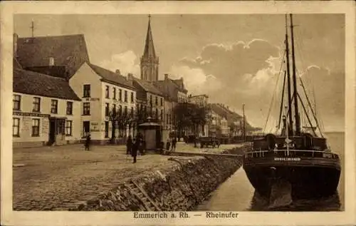 Ak Hoch Elten Emmerich am Rhein, Rheinufer, Stadtansicht, Boote, s Bild