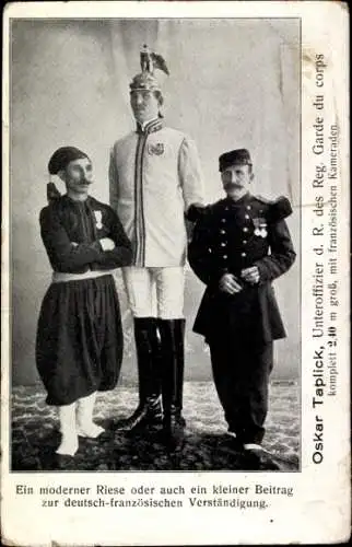 Ak Ein moderner Riese, Oskar Taplick, Unteroffizier d. R. des Reg. Garde du corps