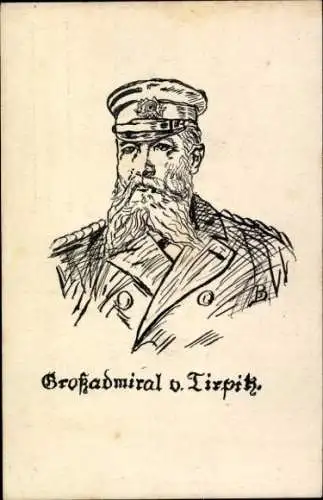 Künstler Ak Zeichnung Großadmiral von Tirpitz