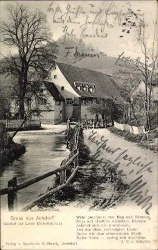 Ak Achdorf Blumberg am Schwarzwald, Gasthof zur Linde, Scheffellinde