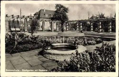 Ak Kornwestheim, Stadtgarten mit Fischteich