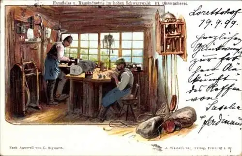 Künstler Litho Sigwarth, L., Hausfleiß und Hausindustrie im hohen Schwarzwald, Uhrmacherei