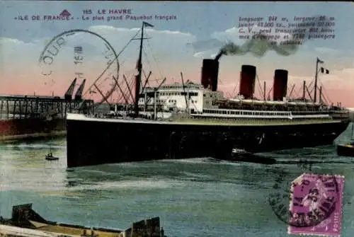 CPA Le Havre Seine Maritime, Ile de France, Le plus grand Paquebot français
