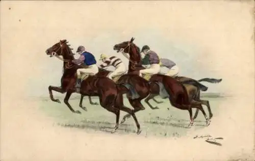 Künstler Ak Pferderennsport, Jockey