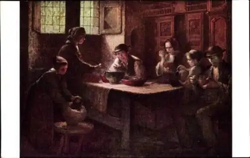 Künstler Ak D. Lucas, Mittag bei den Bauern