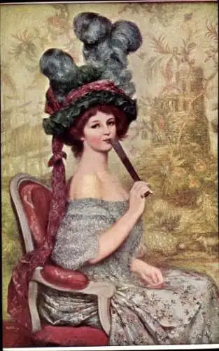 Künstler Ak A. Faivre, Dame mit Fächer