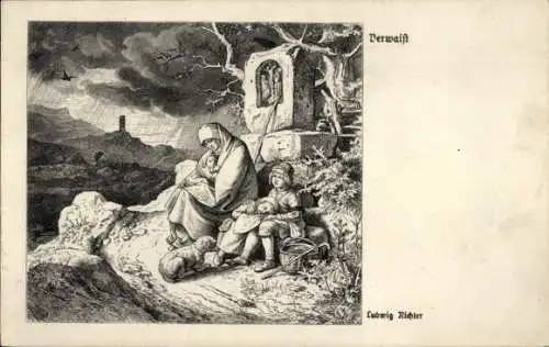 Künstler Ak Richter, Ludwig, Verwaist