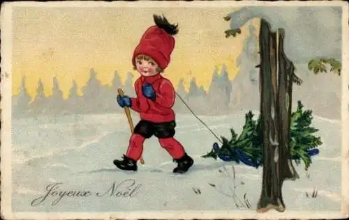 Ak Frohe Weihnachten, Kind mit Tannenbaum