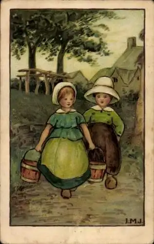 Künstler Ak J. M. I., Dorfpartie, Kinder