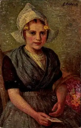 Künstler Ak Fröhlich, E., Frau, Portrait