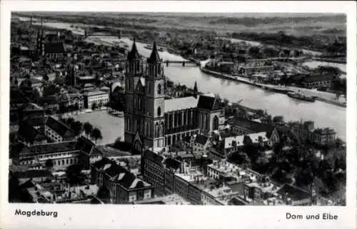 Ak Magdeburg in Sachsen Anhalt, Stadtblick mit Dom und Elbe