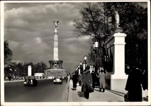 Ak Berlin Mitte, Alexanderplatz, Siegessäule, Pkw, Menschen, Festschmuck, Ost-West-Achse, hist...