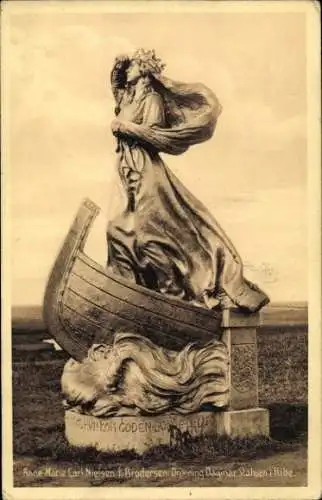 Ak Ribe Dänemark, Statue einer Frau auf einem Boot, beschriftet mit 'Anne Marie Carl Nielsen'