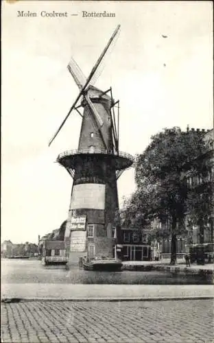Ak Coolvest Rotterdam Südholland Niederlande, Molen Coolvest,  Windmühle, Wasserweg, Bäume, Re...