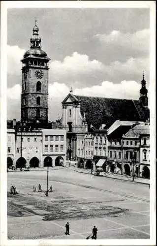 Ak České Budějovice Budweis Südböhmen, Marktplatz, Rathaus, Kirche