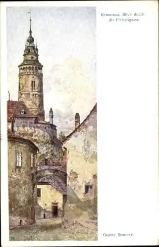 Künstler Ak Český Krumlov Böhmisch Krumau Krummau Südböhmen, Fleischgasse