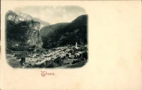Ak Thusis Kanton Graubünden,  malerische Berglandschaft, Gebäude, Natur, alte Postkarte
