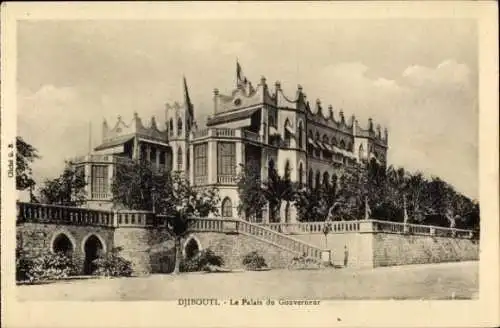 Ak Djibouti Dschibuti, Palais du Gouverneur, historische Architektur, viele Fenster, Pflanzen,...