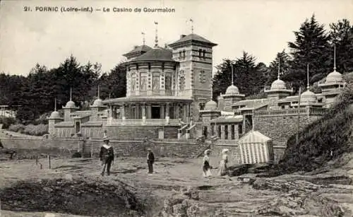 Ak Pornic Loire Atlantique, Historisches Casino, Küstenlandschaft, Bäume, Menschen
