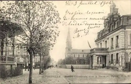 Ak Alfortville Val de Marne, Stadtansicht, Straßen, Bäume, Gebäude, Kirche