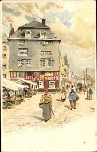 Ak Liège Lüttich Wallonien, Stadtansicht mit Gebäude, Markt, Personen, Wolken