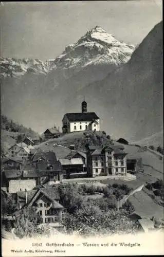 Ak Airolo Kanton Tessin Schweiz, Gotthardbahn, Wassen und die Windgelle