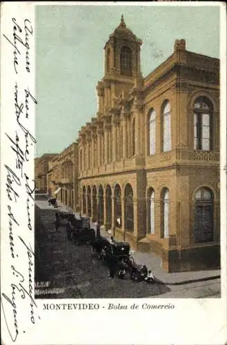 Ak Montevideo Uruguay, Bolsa de Comercio,  Gebäude, Straße mit Wagen
