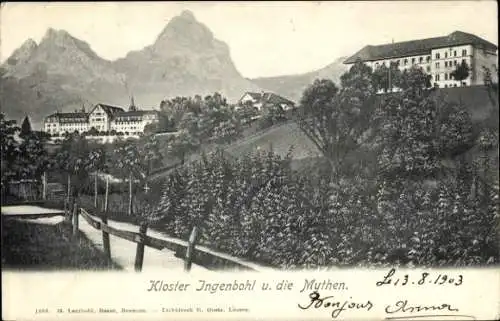 Ak Ingenbohl Kanton Schwyz Schweiz, Kloster  Mythen, Berge, Landschaft