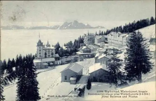 Ak Rigi Kaltbad Kanton Luzern, Winterkurort, Hotel Bellevue, Pilatus, Schneelandschaft, Sonne