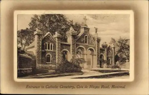 Ak Montreal Québec Kanada, Eingang zum katholischen Friedhof, Cote de Nieges Road, Montreal