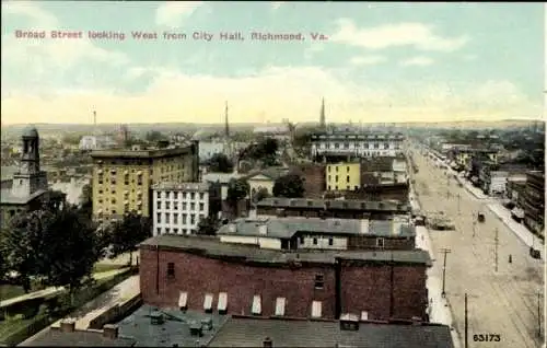 Ak Richmond Virginia USA, Blick nach Westen auf die Broad Street vom Rathaus