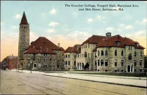 Ak Baltimore Maryland USA, Goucher College, Vingolf Hall, Maryland Ave., 24th Street, Steinbauten