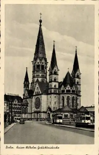 Ak Berlin Charlottenburg, Kaiser-Wilhelm-Gedächtniskirche, Gloria-Palast, Straßenbahn