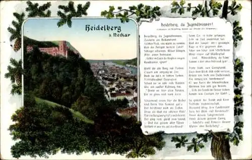 Ak Heidelberg am Neckar, Heidelberg an Neckar, Burg, Stadtansicht, Gedicht über Heidelberg