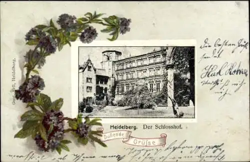 Ak Heidelberg am Neckar,  Schloss Hoff, Blumenrahmen, Grüße
